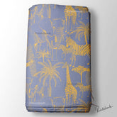Powder Blue with Yellow Animal Digital Printed Fabric Online Store